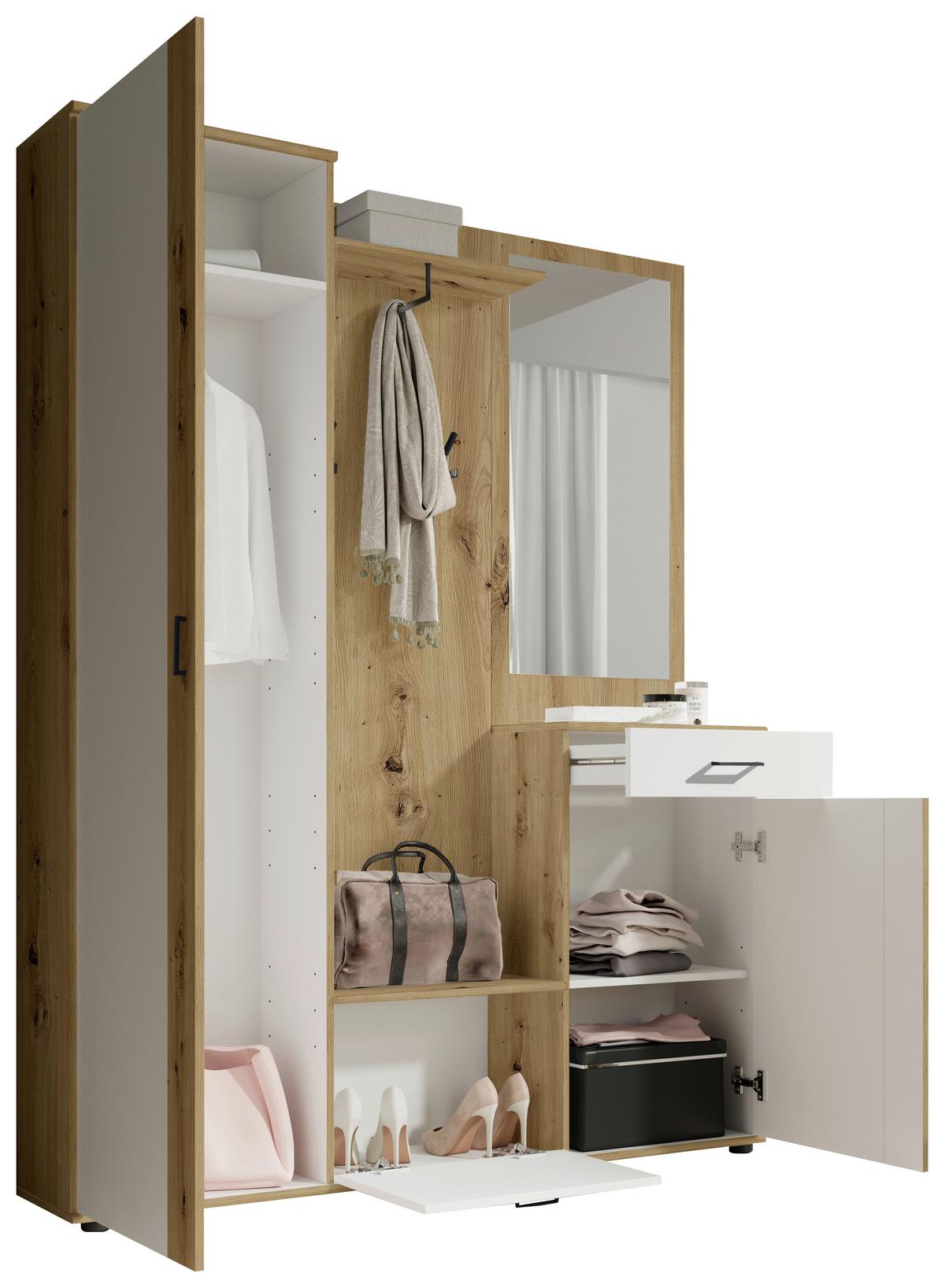 Garderobe Hanna Eiche Artisan/Weiß B: 145 cm - Weiß/Eiche Artisan, Design, Holzwerkstoff (145/184/29cm) - MID.YOU