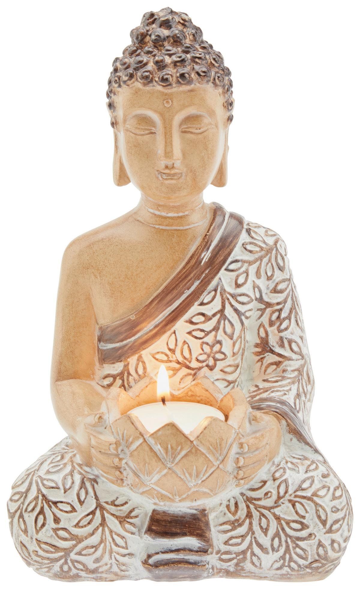 Buddha Simba - Braun/Weiß, LIFESTYLE, Kunststoff (14,5/12/22,5cm) - Luca Bessoni