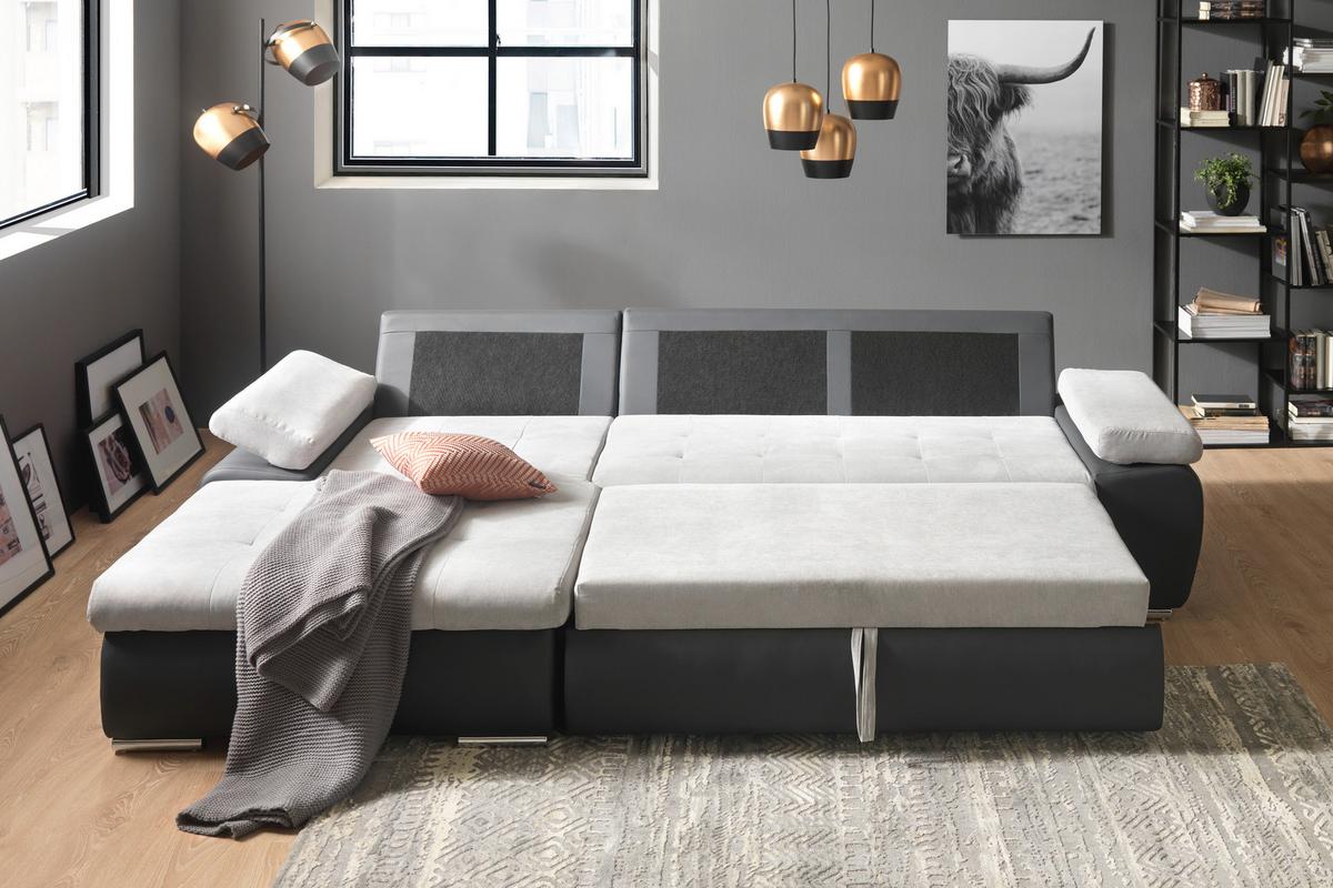 Sarokgarnitúra Joy I - világosszürke/barna, Design, textil (175/85/271cm)