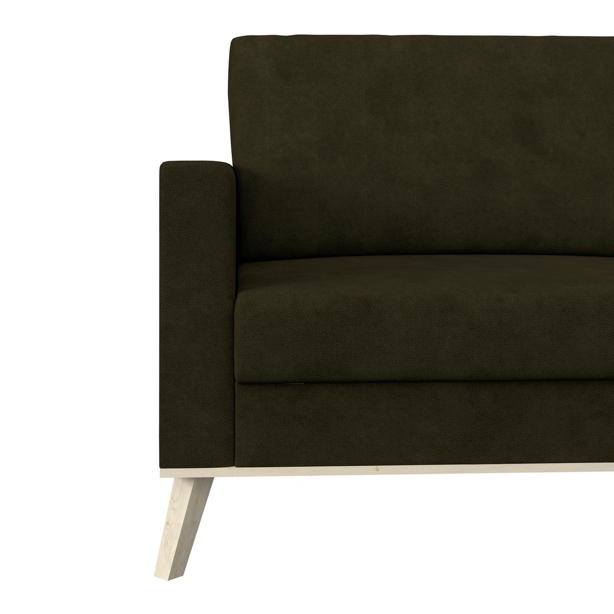 Ecksofa mit Schlaffunktion & Bettkasten Carini Olivgrün - Eichefarben/Creme, Basics, Textil (222/152cm)
