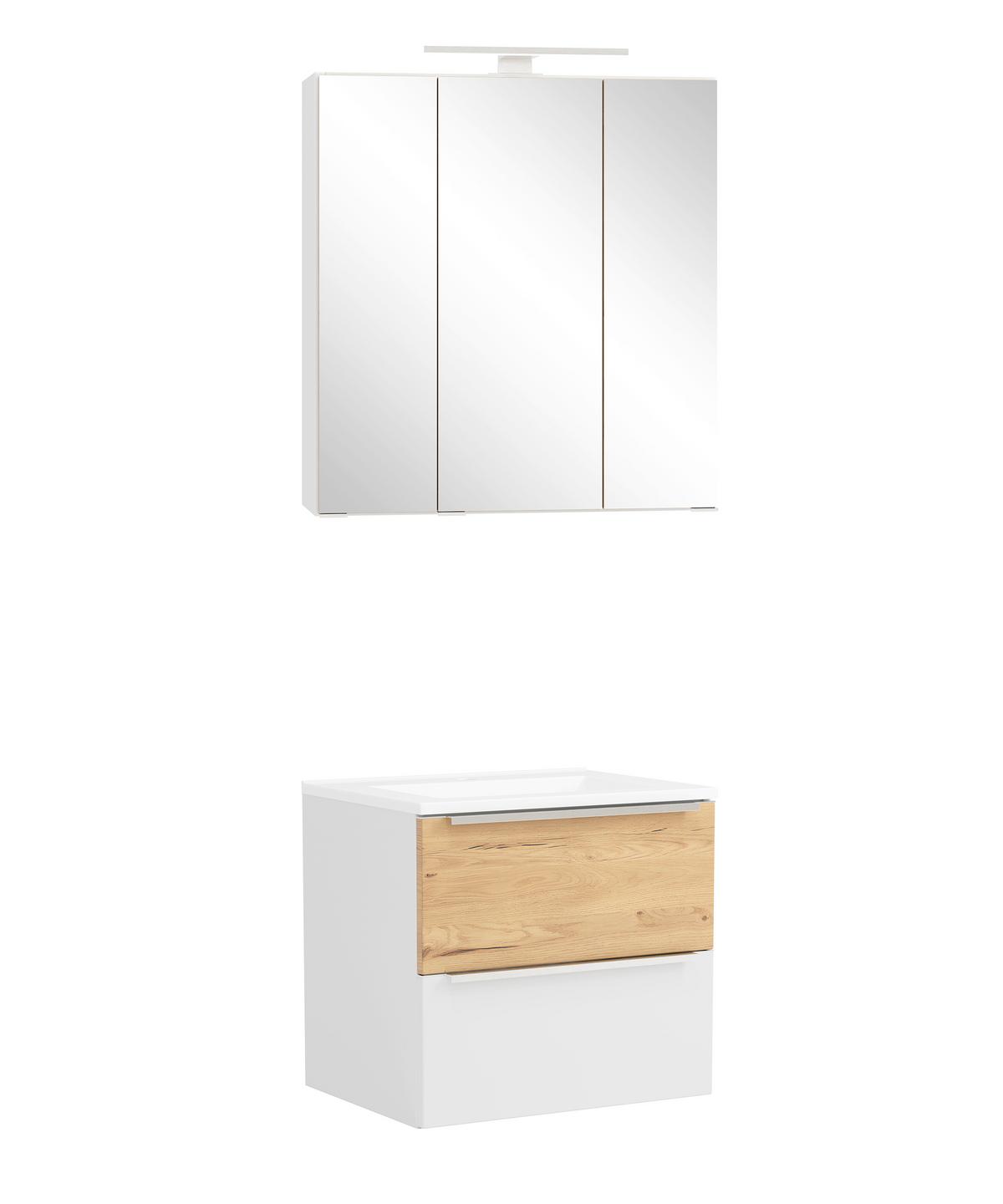 BADEZIMMER Verona Weiß/Wildeiche B: 60cm - Wildeiche/Weiß, Trend, Glas/Holzwerkstoff (60cm) - Held