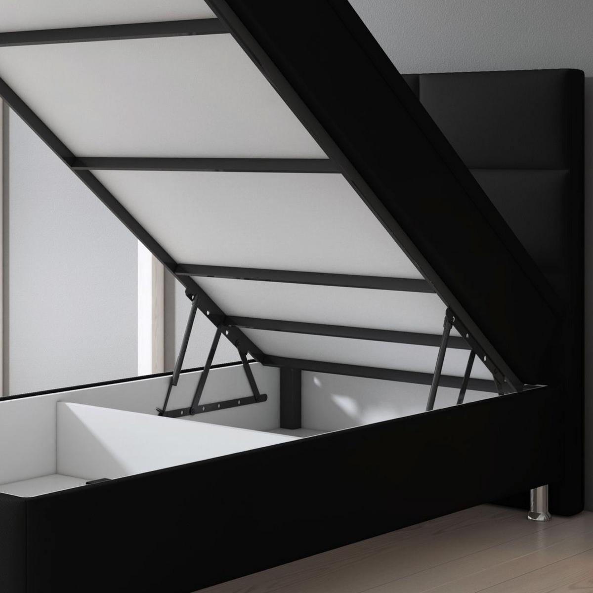 Boxspringbett Mit Topper 90x200 Cm Miami-Bk - Silberfarben/Schwarz, KONVENTIONELL, Leder/Textil (90/115/210cm) - MID.YOU