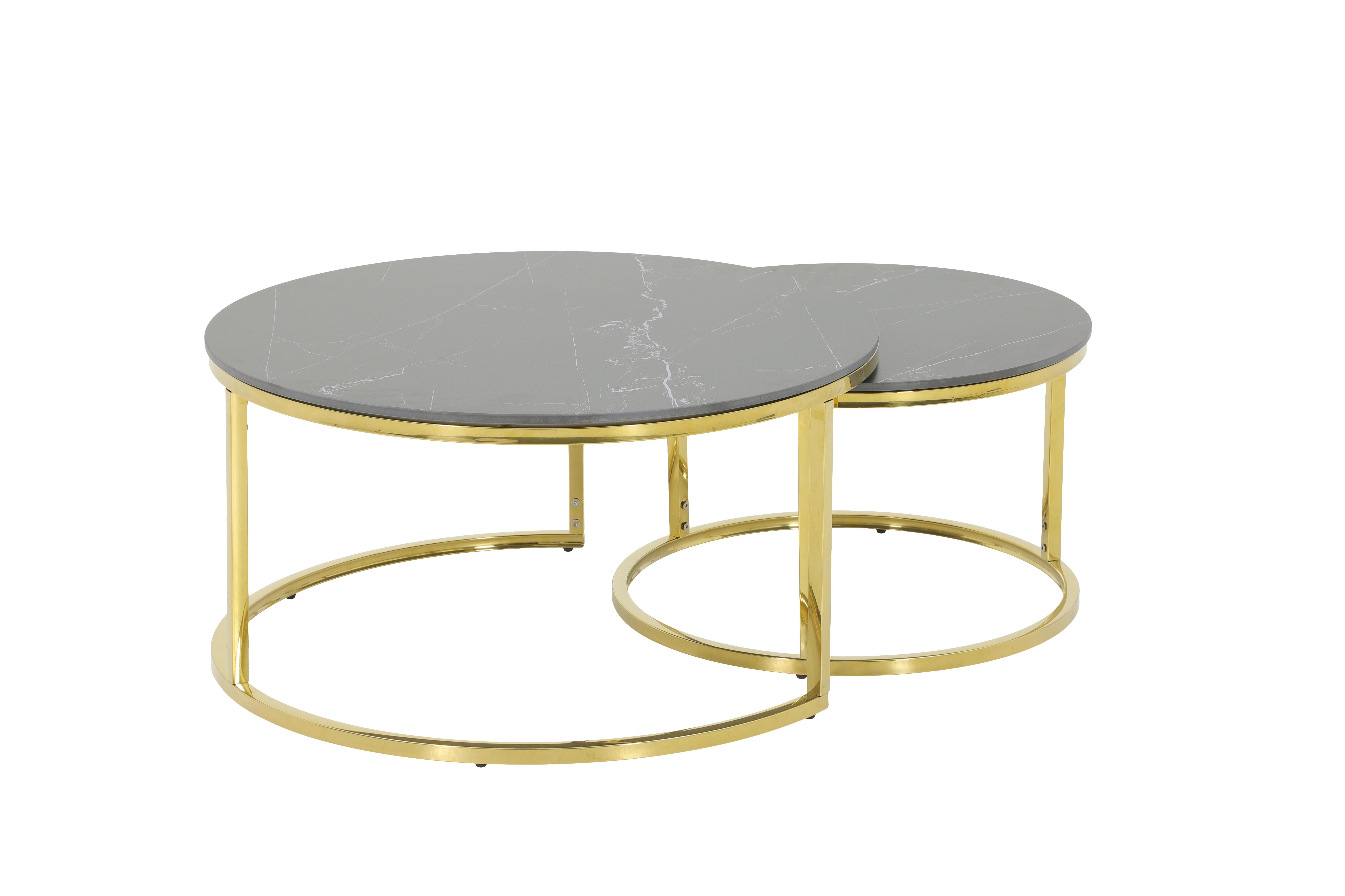 Couchtischset Joel Schwarz D: 80/60 Cm - Goldfarben/Schwarz, Design, Stein/Metall (80/60/80/60/41/37cm) - Livetastic