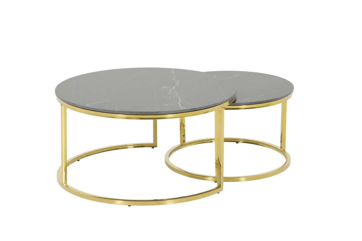 Couchtischset Joel Schwarz D: 80/60 cm - Goldfarben/Schwarz, Design, Stein/Metall (80/60/80/60/41/37cm) - Livetastic