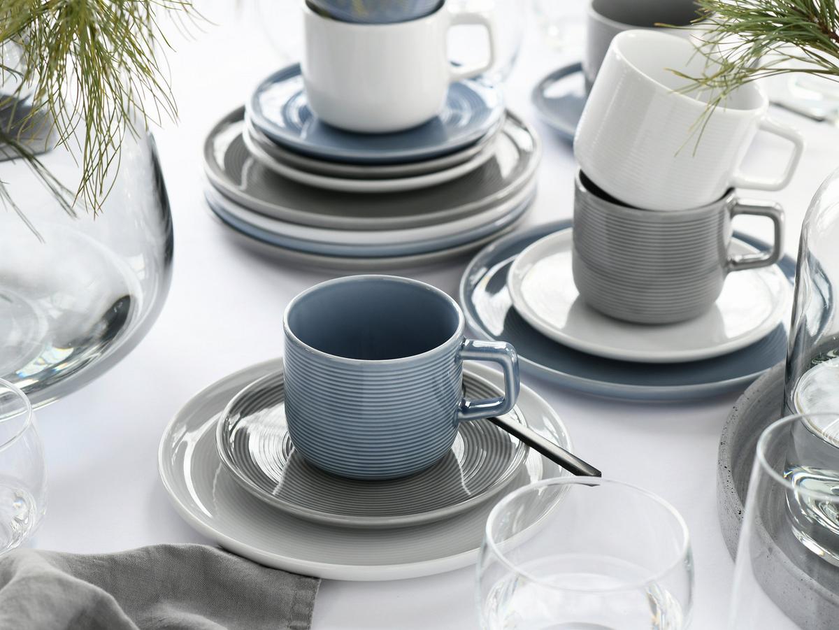 Kaffeeservice 18-Teilig. Porzellan, multicolor - Graublau/Weiß, Basics, Keramik - Creatable