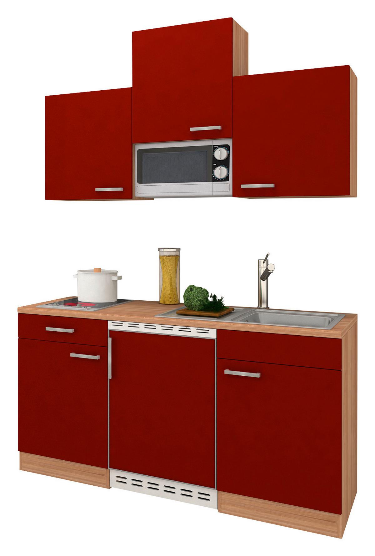 Miniküche M. Mikrowelle + Kühlschrank 150 Cm Rot/eiche - Rot, Basics, Holzwerkstoff (150cm) - Respekta
