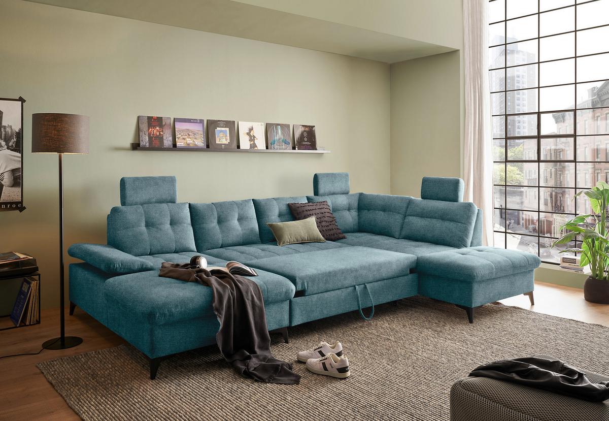 Wohnlandschaft Durban U Blau U: 170/324/218 Cm - Blau/Schwarz, KONVENTIONELL, Textil (170/324/218cm) - MID.YOU