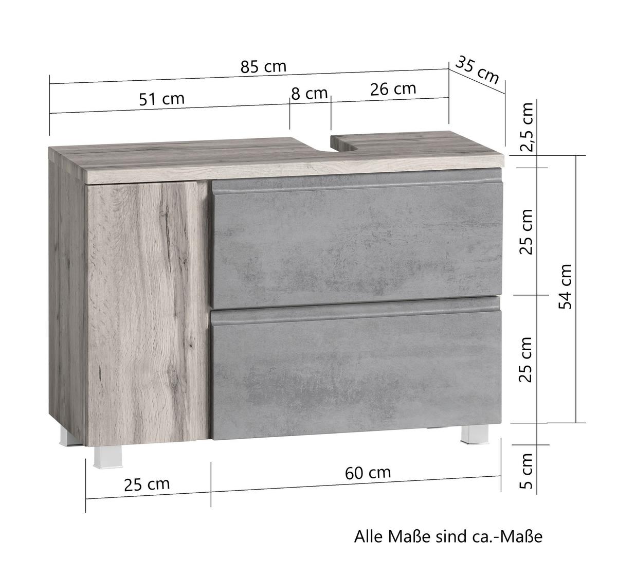 Waschbeckenunterschrank Varese - Eiche Wotan/Hellgrau, MODERN, Holzwerkstoff (85/56/35cm) - Held