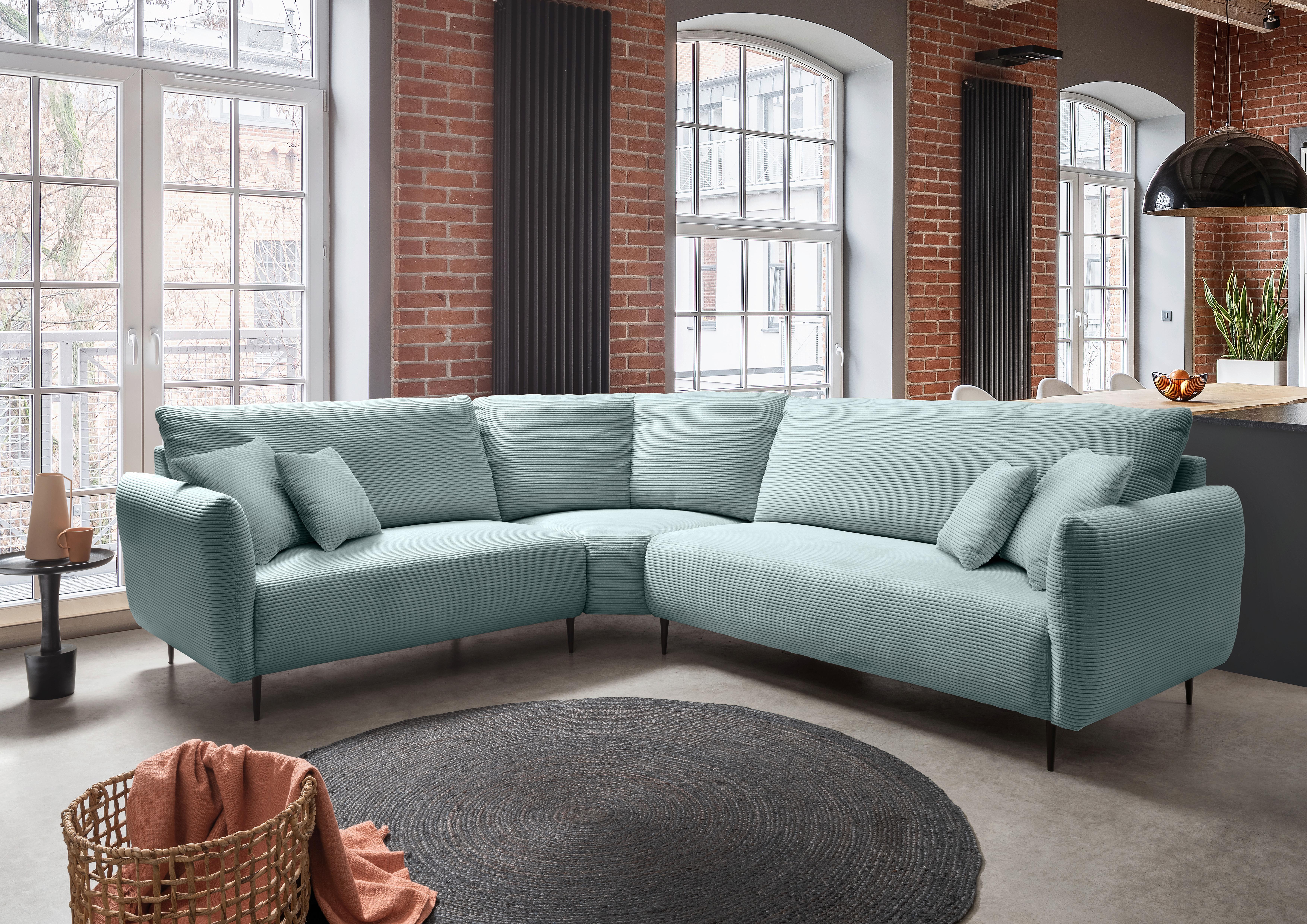 Ecksofa Vanilla Hellblau S: 256x294 cm - Schwarz/Hellblau, Design, Textil (256/294cm) - Livetastic