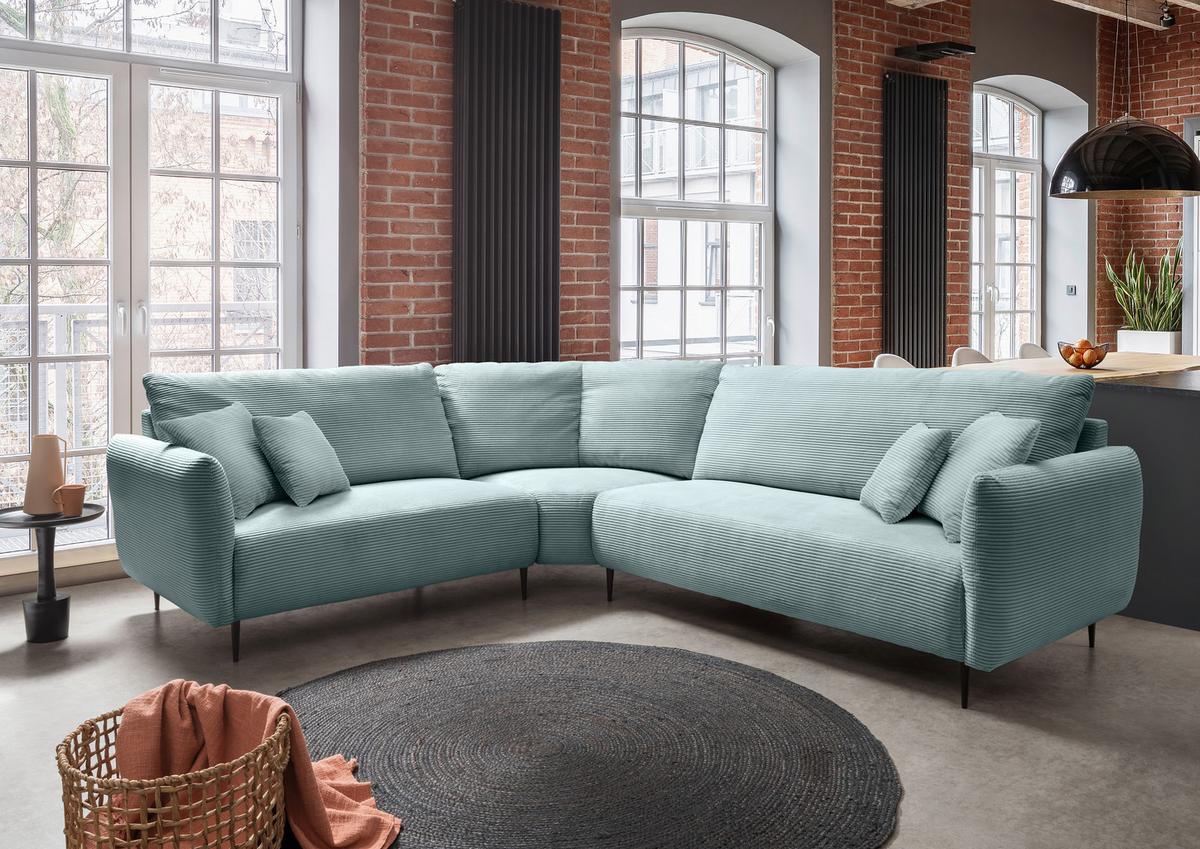 Ecksofa Vanilla Hellblau S: 256x294 cm - Schwarz/Hellblau, Design, Textil (256/294cm) - Livetastic