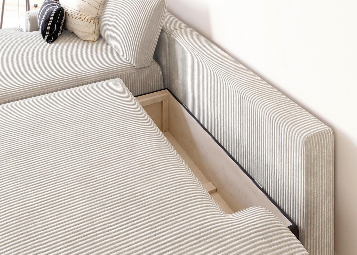 Eckschlafsofa Prag, Creme S: 167x253 cm - Creme/Schwarz, MODERN, Textil (167/253cm) - Trendmanufaktur