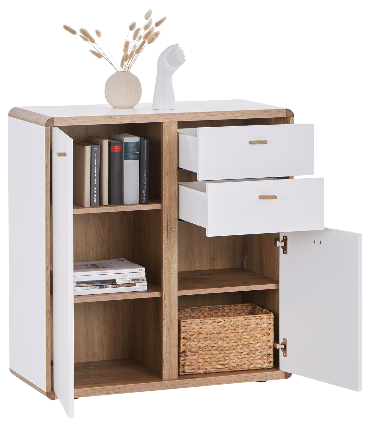 Kommode B: 86 Cm Ronda Weiß/eiche Dekor - Eichefarben/Weiß, MODERN, Holzwerkstoff (86/91/39cm)
