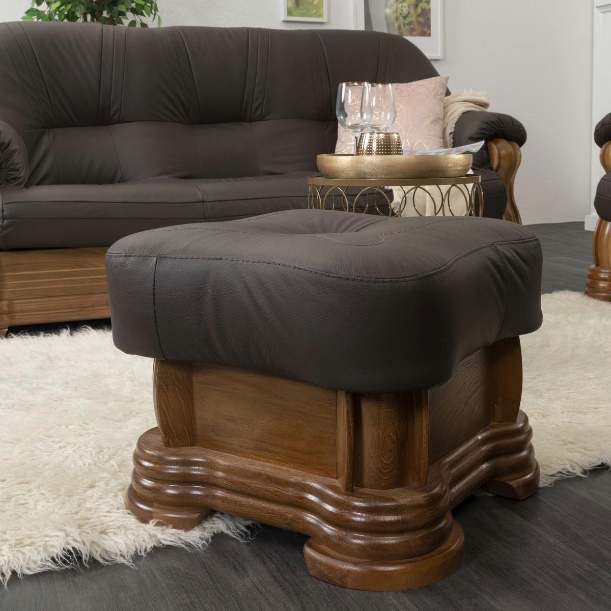 Hocker Arkansas Echtleder Braun - Braun, KONVENTIONELL, Leder/Holz (50/40/50cm) - Max Winzer