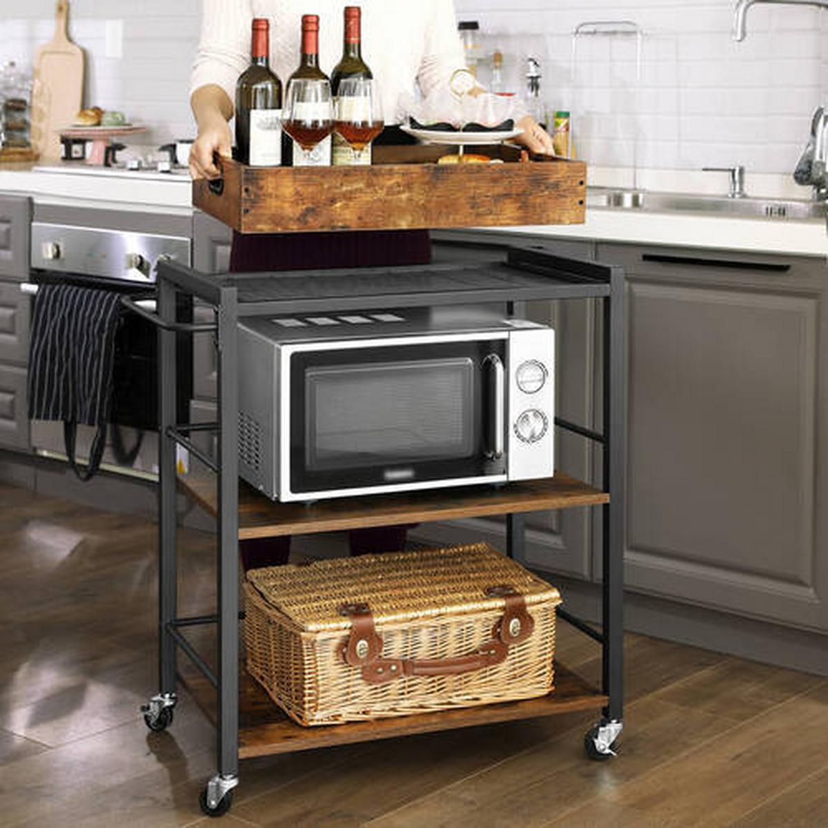 Allzweckwagen Vasagle Braun, Schwarz, B: 72 cm - Schwarz/Braun, Natur, Holzwerkstoff/Metall (72/40/86cm) - Boxxx