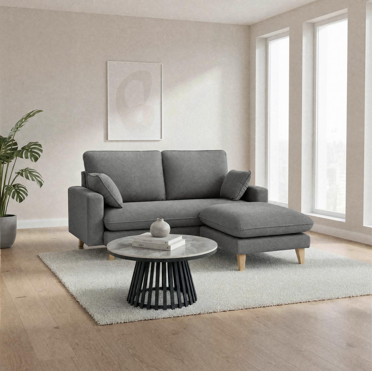 Sedacia súprava ILLA, tmavosivá - farba buka/tmavosivá, Modern, drevo/textil (154/155cm) - Bessagi Home