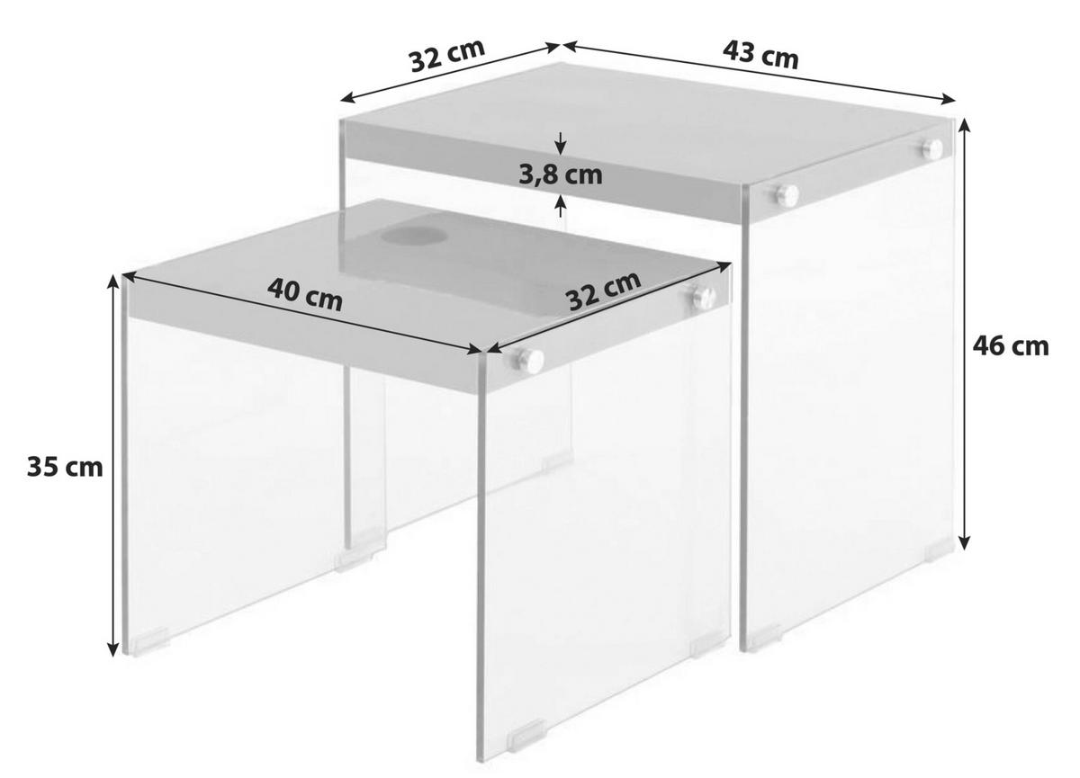 Beistelltisch 2er-set Elementary Silberfarben - Klar/Silberfarben, Basics, Glas/Holzwerkstoff - Kayoom