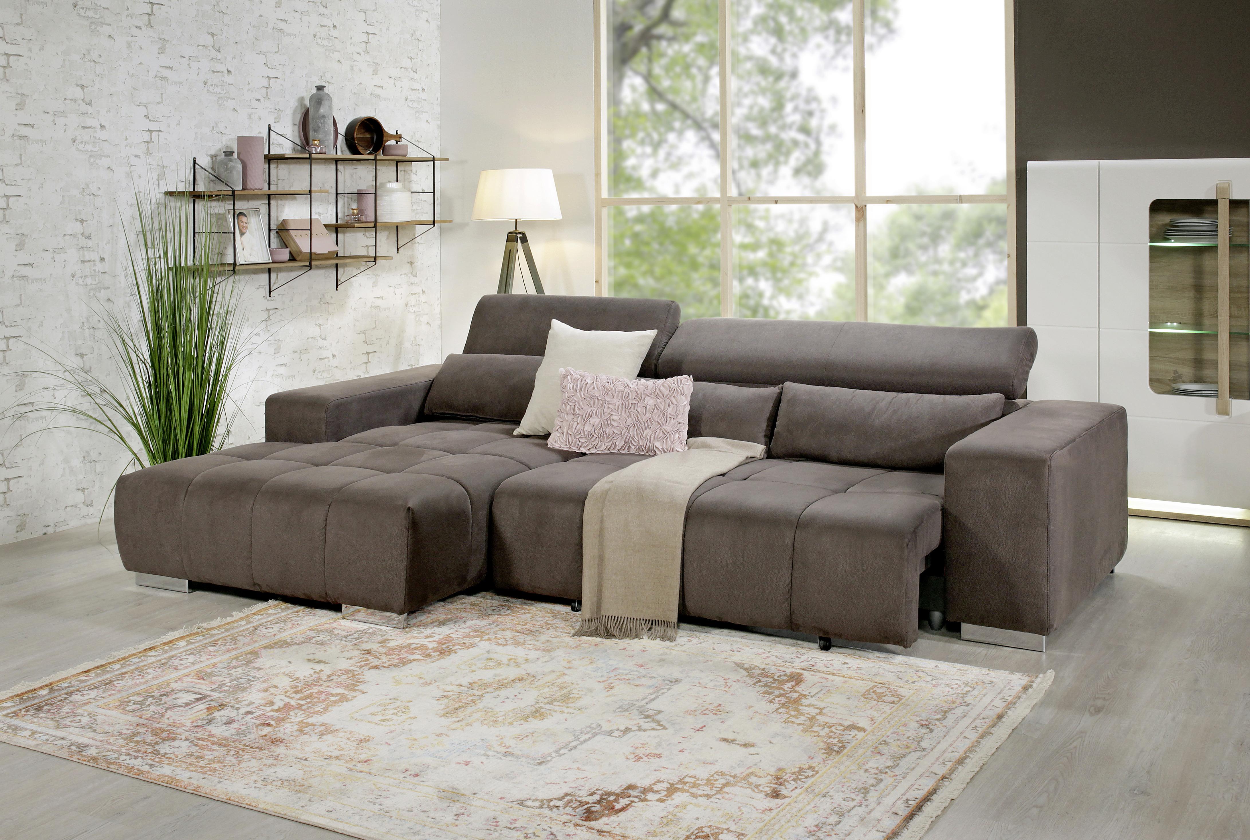Ecksofa Mit Relaxfunktion Orion Graubraun Mikrofaser - Graubraun/Silberfarben, KONVENTIONELL, Textil (186/307cm) - Livetastic