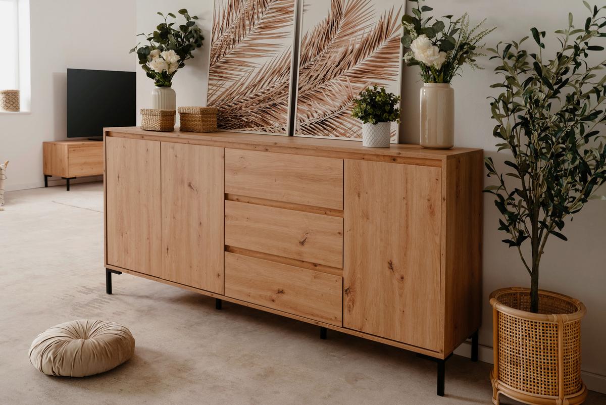 Sideboard 150cm Korsika Eiche Artisan Dekor - Schwarz/Eiche Artisan, Design, Holzwerkstoff (170/87/40cm) - MID.YOU