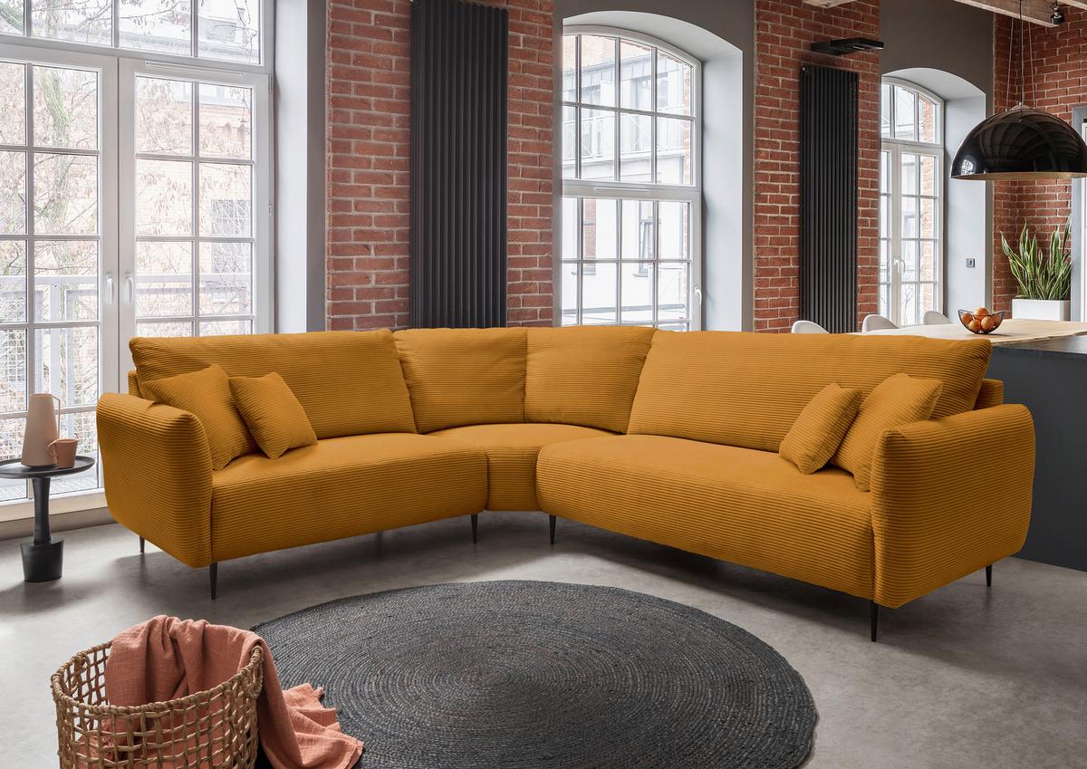 Ecksofa Vanilla Goldenfarben S: 256x294 cm - Goldfarben/Schwarz, Design, Textil (256/294cm) - Livetastic