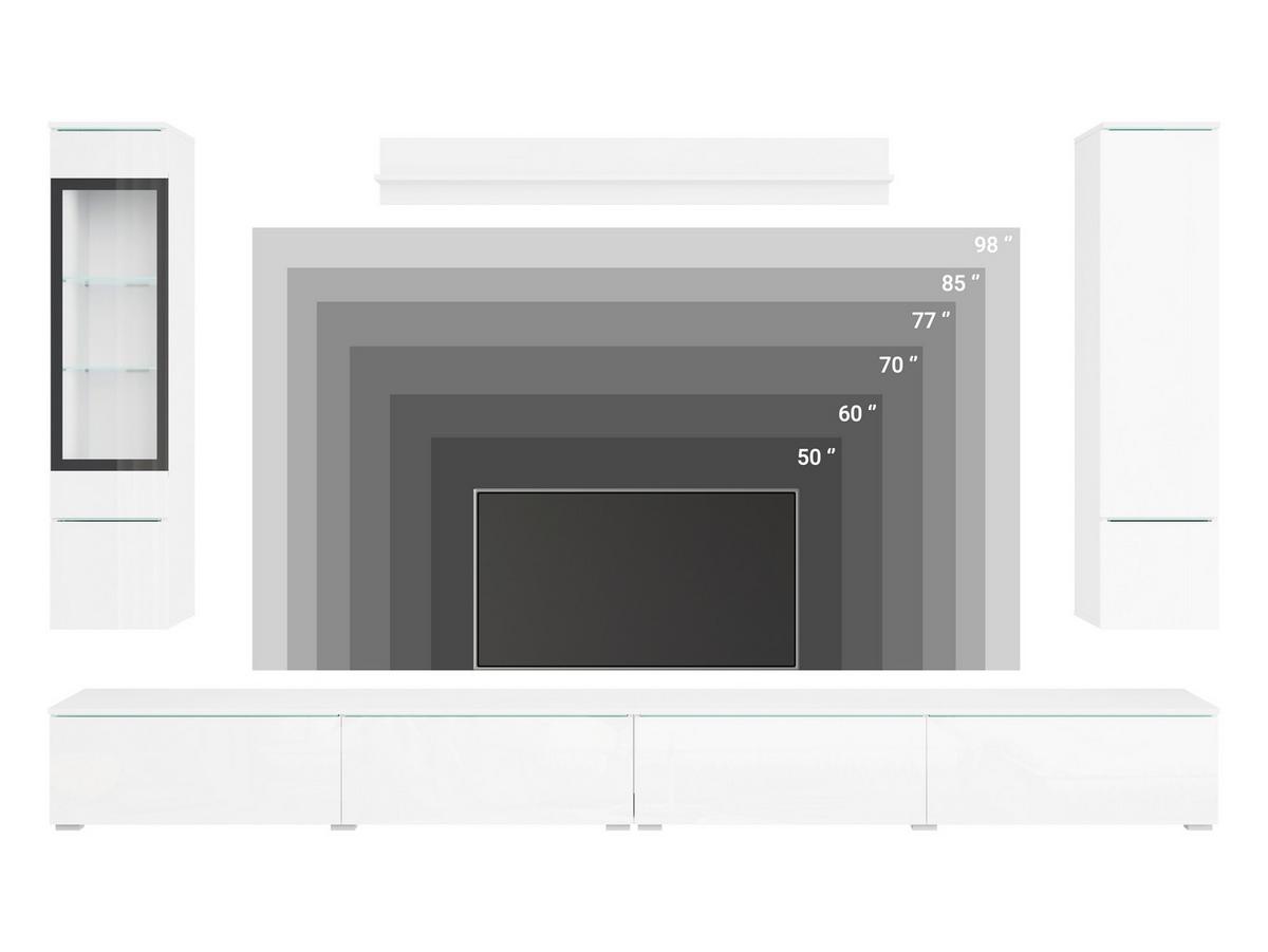 Wohnwand Vera Xxl Weiß/weiß Hg B: 300cm - Weiß Hochglanz/Weiß, Basics, Glas/Holzwerkstoff (300/162/33cm) - P & B