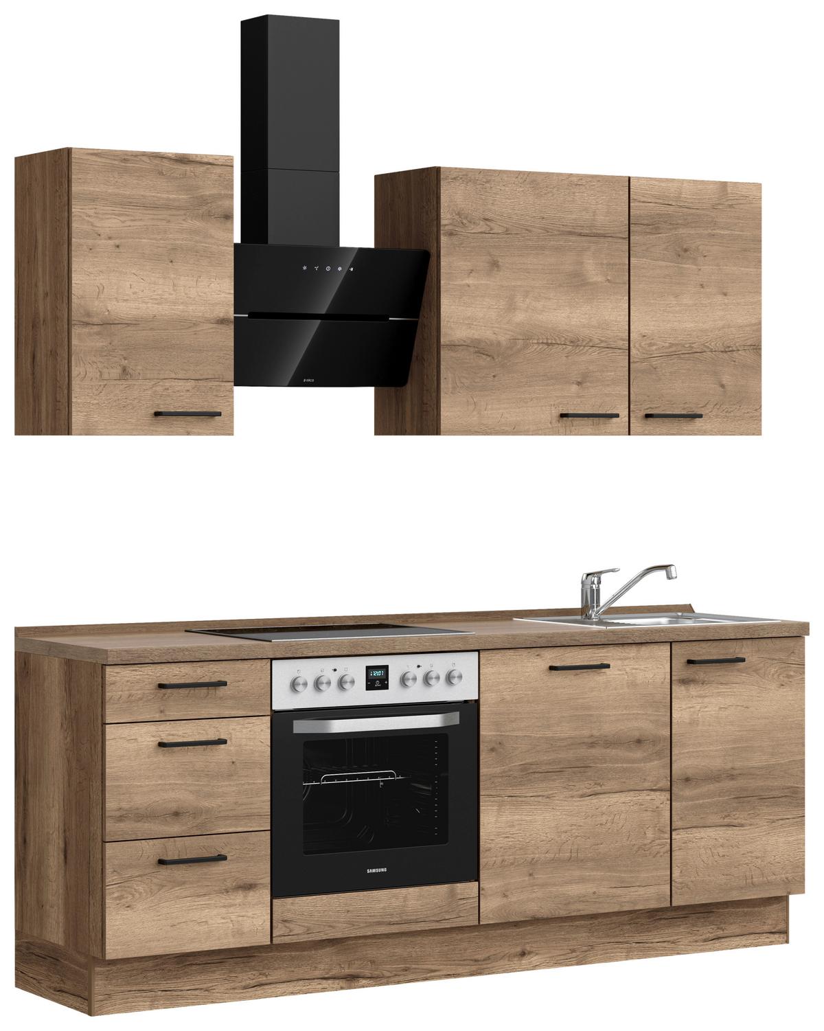 Kuchyňská linka 210 cm, dekor dub Havanna - černá/tmavý dub, Moderní, kov/kompozitní dřevo (210cm) - Nobilia