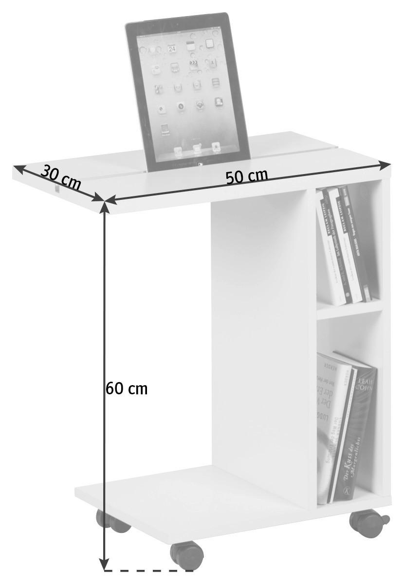 Beistelltisch Mit Rollen + Regalfächer Latino, Weiß - Weiß, KONVENTIONELL, Holzwerkstoff (50/30/60cm) - MID.YOU