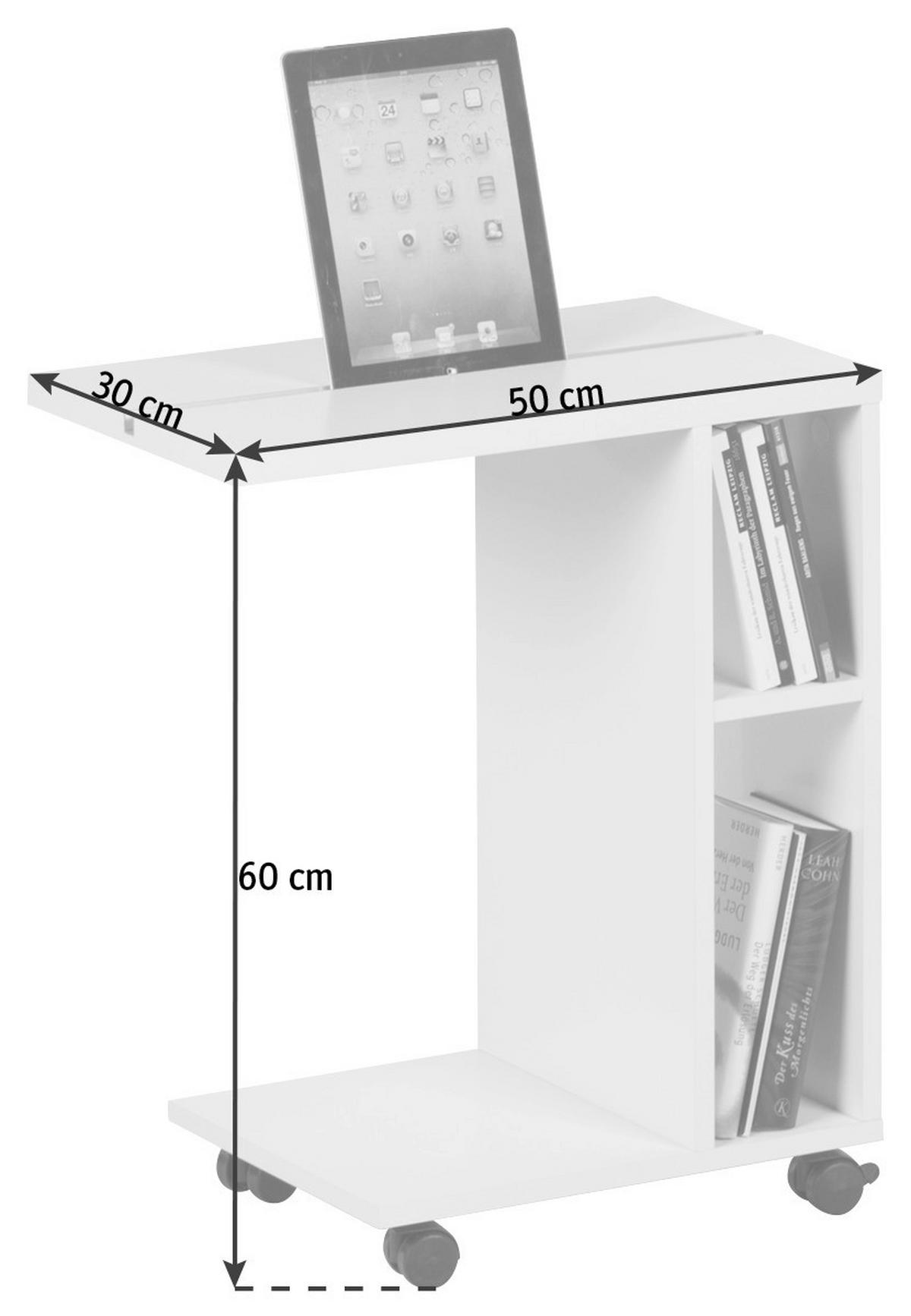 Beistelltisch Mit Rollen + Regalfächer Latino, Weiß - Weiß, KONVENTIONELL, Holzwerkstoff (50/30/60cm) - MID.YOU