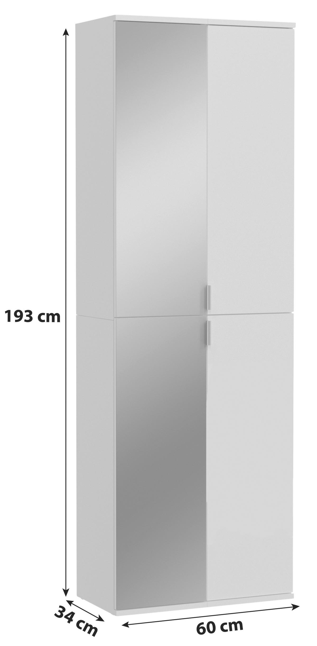 Drehtürenschrank Projekt X - Weiß Hochglanz/Weiß, MODERN, Glas/Holzwerkstoff (60/193/34cm) - MID.YOU
