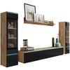Obývacia stena s LED dekor dub wotan/čierna VL - sivá/dub wotan, Lifestyle, kompozitné drevo/plast (240/130/33cm) - P & B