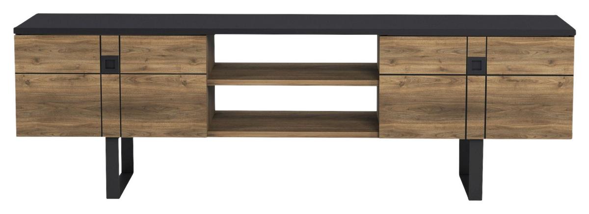 Lowboard Zeus TV-Schrank - Walnussfarben/Schwarz, Design, Holzwerkstoff (160/50/35cm) - Livetastic