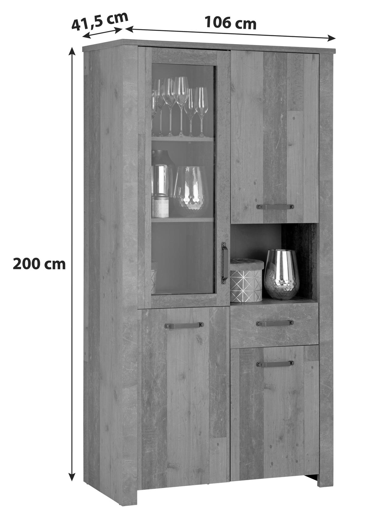 VITRÍNA ONTARIO - šedá/barvy dubu, Moderní, kompozitní dřevo/plast (106/200/41,5cm) - Ondega