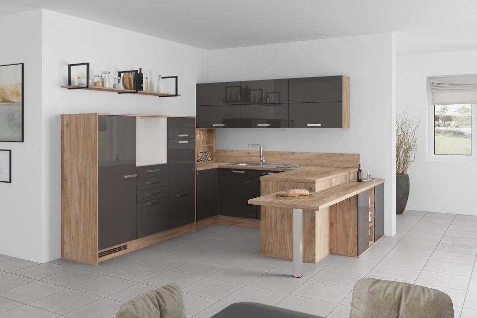 U-küche Lp4050 Grafit/ Eiche 298x294x255 Cm Mit Griffen - MODERN, Holzwerkstoff (298/294/255cm) - Impuls