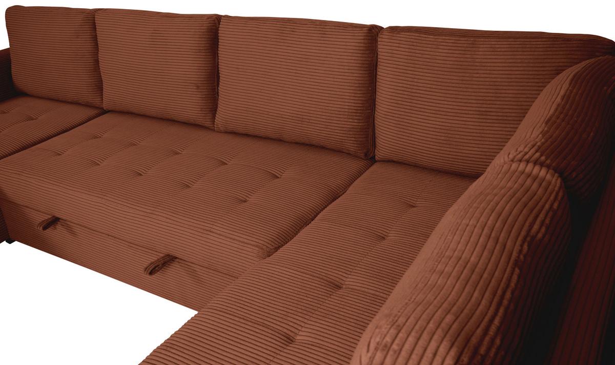 Souprava U MALTE, pravá, červenohnědý manšestr - černá/červenohnědá, Moderní, textil/plast (155/305/178cm) - Based