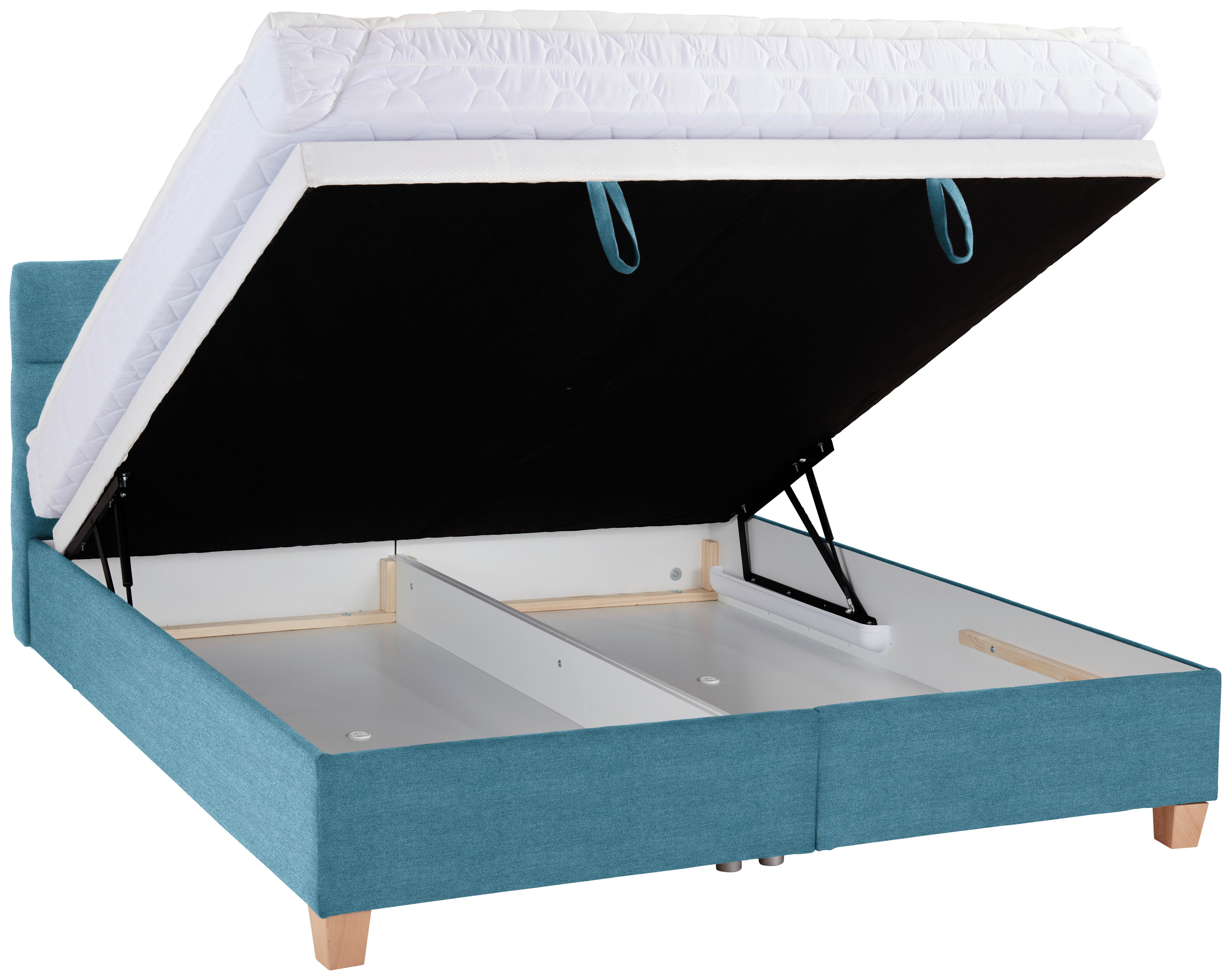 Polsterbett mit Bettkasten 180x200 Bellagio Blau - Blau/Buchefarben, KONVENTIONELL, Holz/Textil (180/200cm)