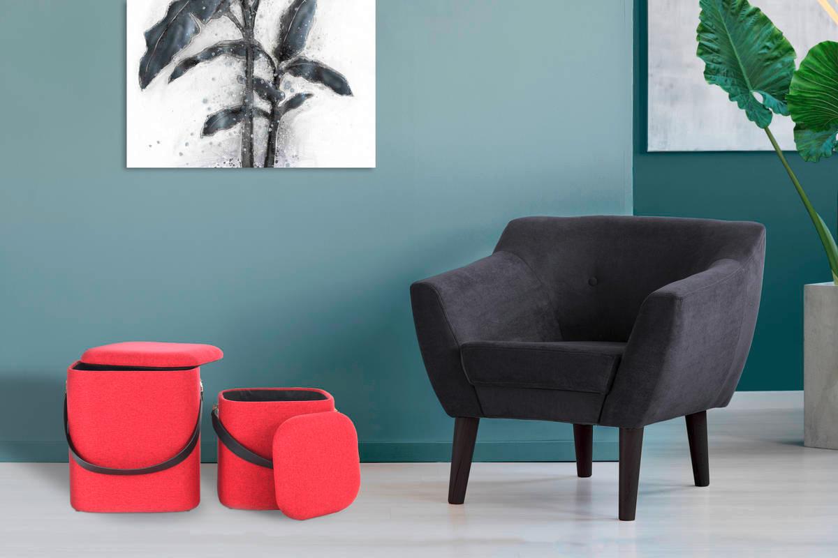 Hocker Arabella Mit  Stauraum Rot H: 44 Cm 2er-Set - Rot/Schwarz, Basics, Kunststoff/Textil (29,5+35,5cm) - Kayoom