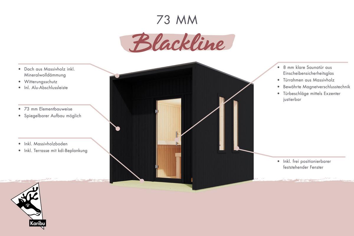 Saunahaus Areluna 2 219/244/287 cm - Schwarz, Basics, Holz (219/244/287cm)