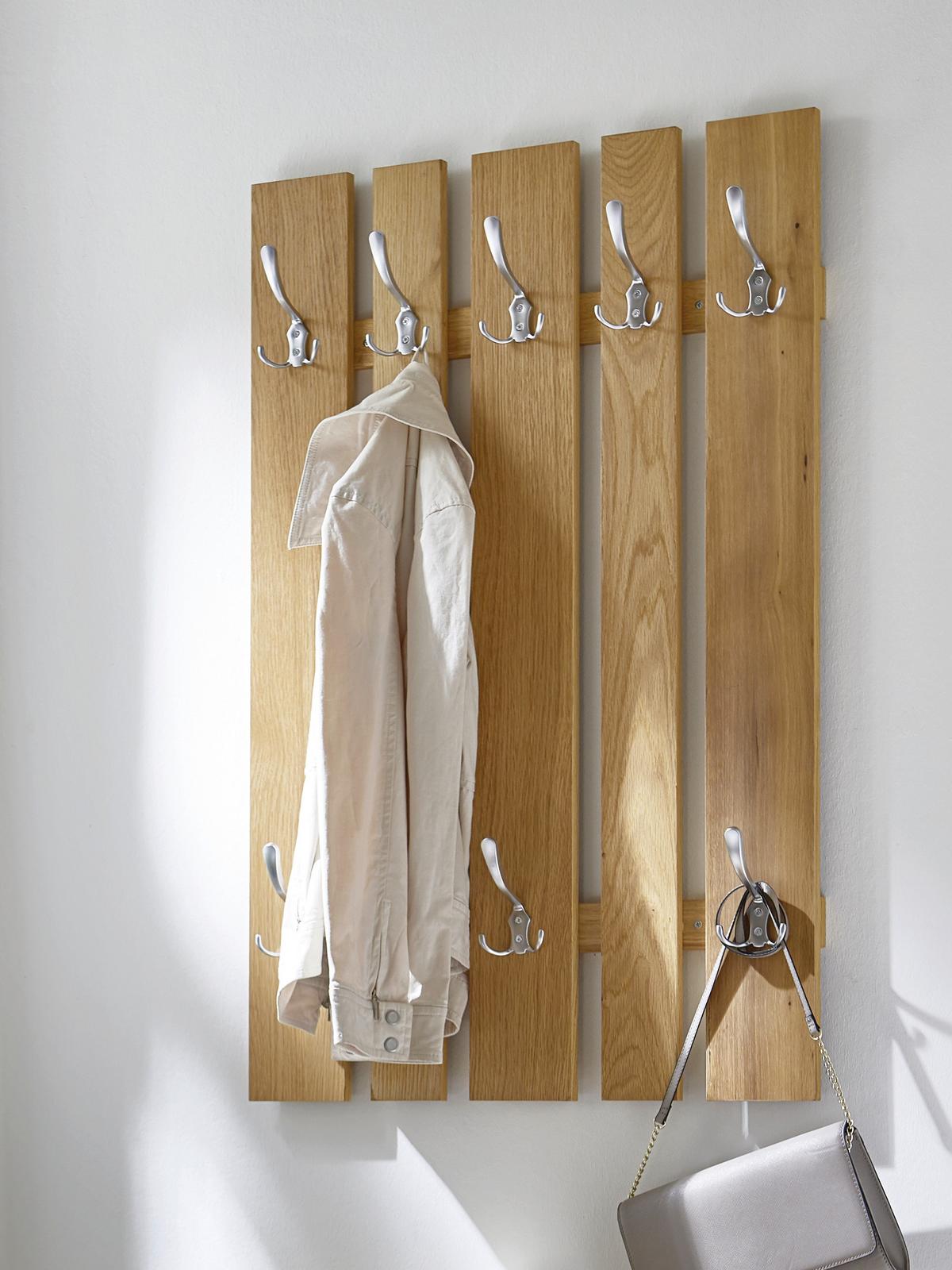 Wandgarderobe 8 Haken Eiche Dekor - Basics, Holzwerkstoff/Metall (65/100/9cm)
