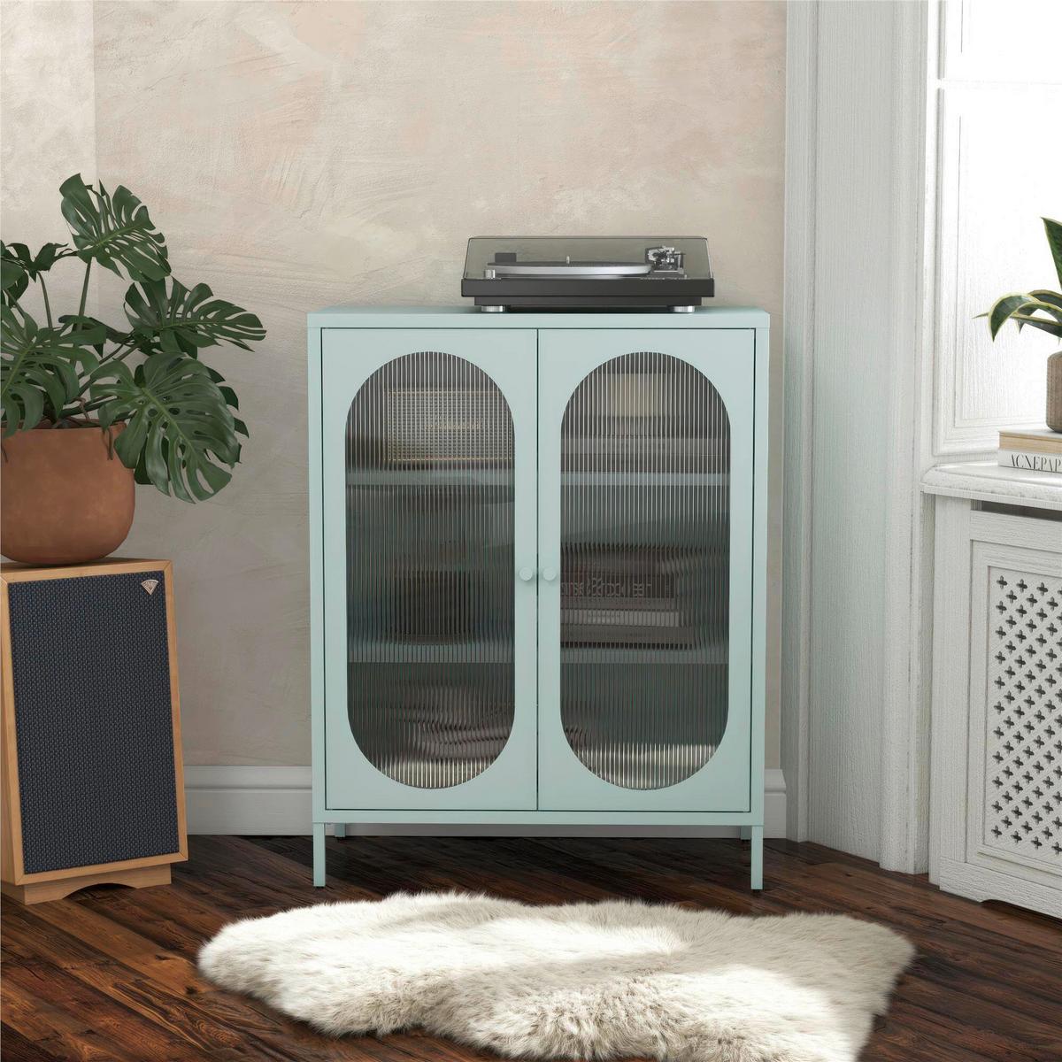 Highboard Luna Blau B: 80cm - Blau/Transparent, Design, Glas/Metall (80/102/40cm) - MID.YOU