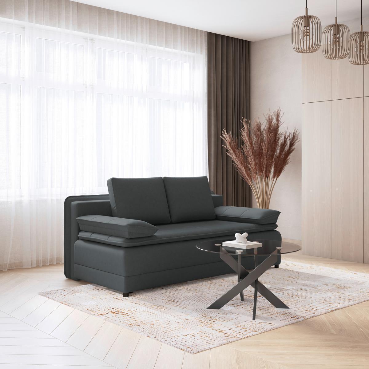 Pohovka s funkciou antracitová barva - černá/antracitová, Moderní, textil/plast (202/73-92/105cm) - Luca Bessoni