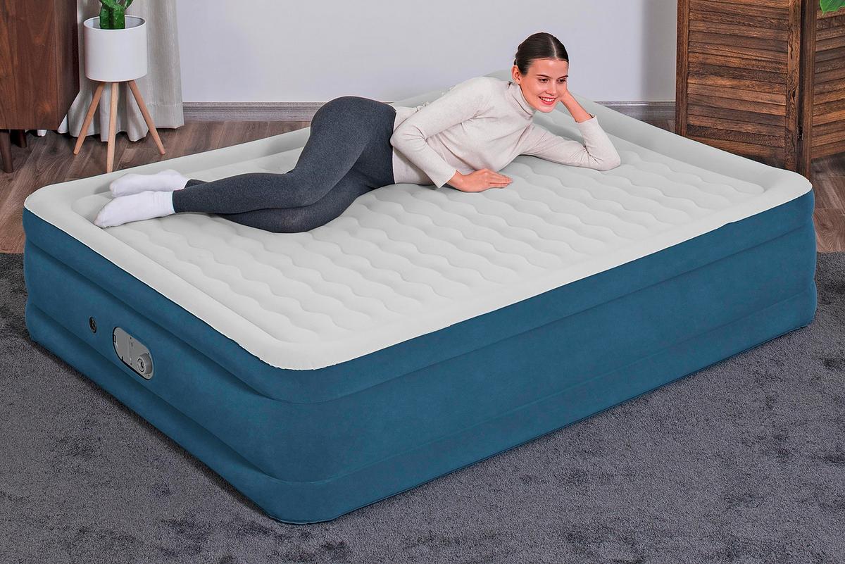 Luftbett Sara 203x152x46 Cm Bis 300kg, Inkl. Pumpe - Dunkelblau/Grau, KONVENTIONELL, Kunststoff/Metall (203/152/46cm) - Bestway