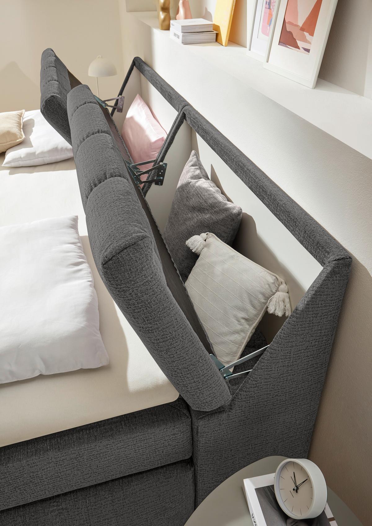 Boxspringbett Elkford 6 Mit Topper & Bettkasten 240x200 - Grau, MODERN, Holzwerkstoff/Textil (240/200cm) - MID.YOU