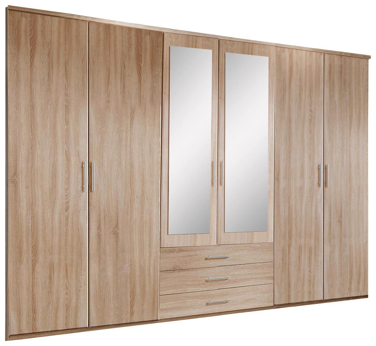 Drehtürenschrank Mit Spiegel + Laden 270cm Ben, Eiche Dekor - Sonoma Eiche, KONVENTIONELL, Glas/Holzwerkstoff (270/210/58cm) - MID.YOU