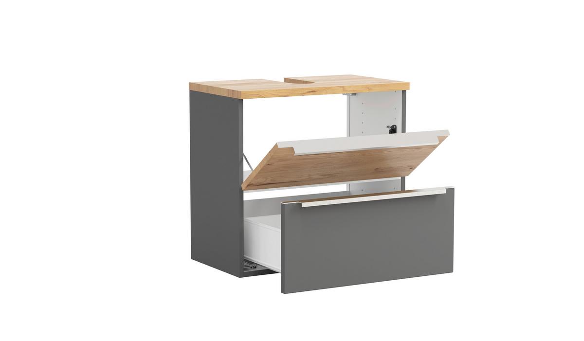 WASCHBECKENUNTERSCHRANK Verona Grau/Wildeiche B: 60cm - Wildeiche/Grau, Trend, Holzwerkstoff (60/54/35cm) - Held