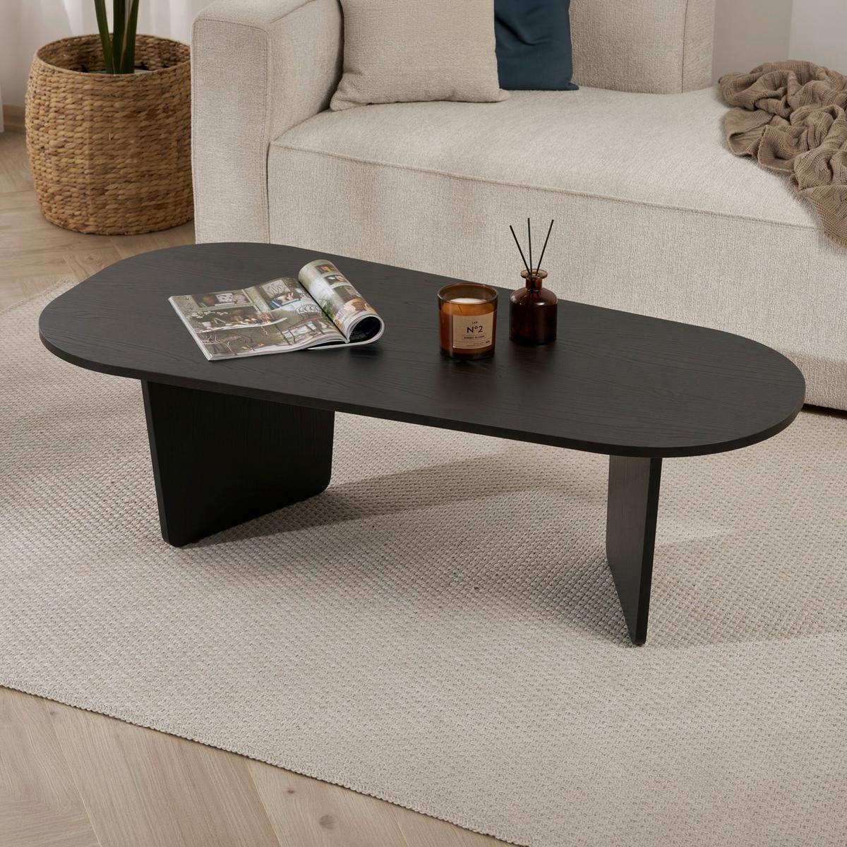 COUCHTISCH Ovalis Schwarz L: 130cm - Schwarz, Design, Holzwerkstoff (130/65-54/40cm) - MID.YOU