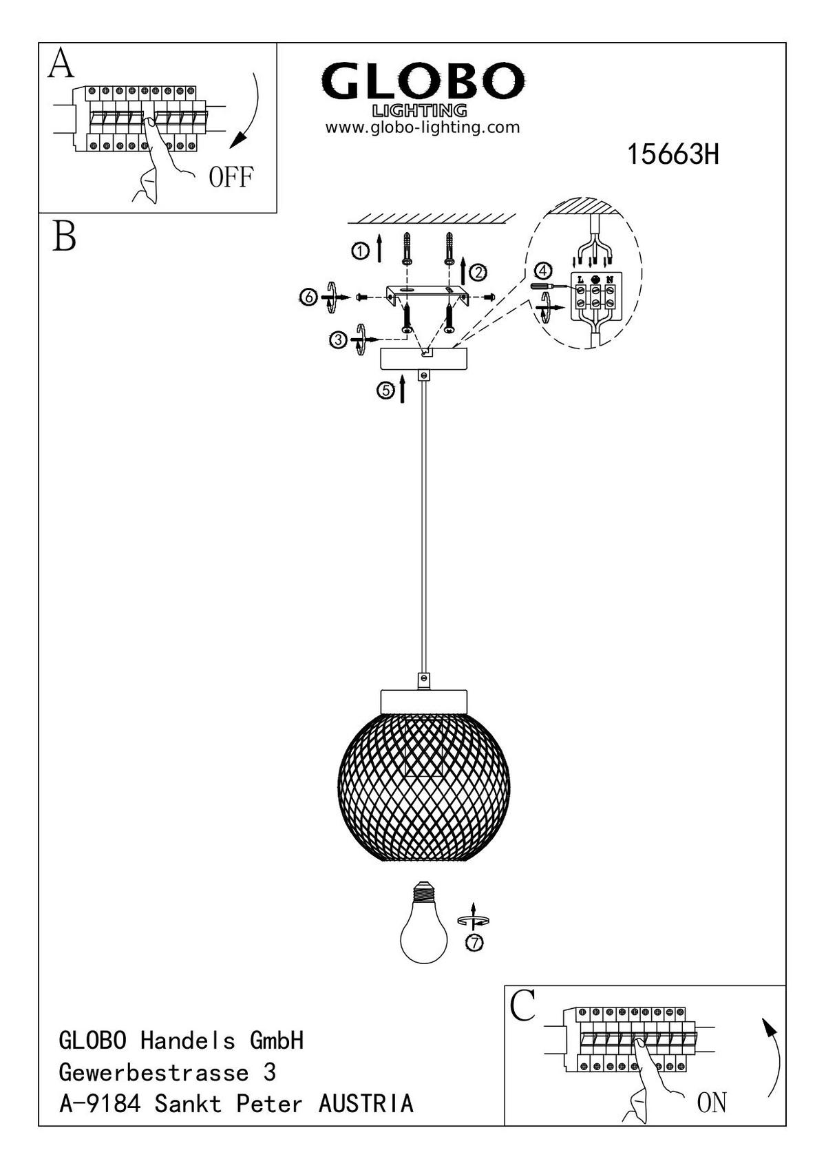 Hängeleuchte H: 120 Cm 1-Flammig - Schwarz/Braun, Basics, Holz/Metall (20/120cm) - Globo