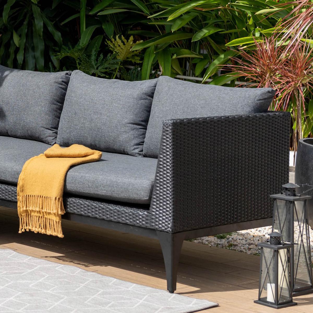 Loungesofa Infinity Aus Kunststoffgeflecht mit Kissen - Anthrazit/Schwarz, Basics, Kunststoff/Metall (227/58/83cm)