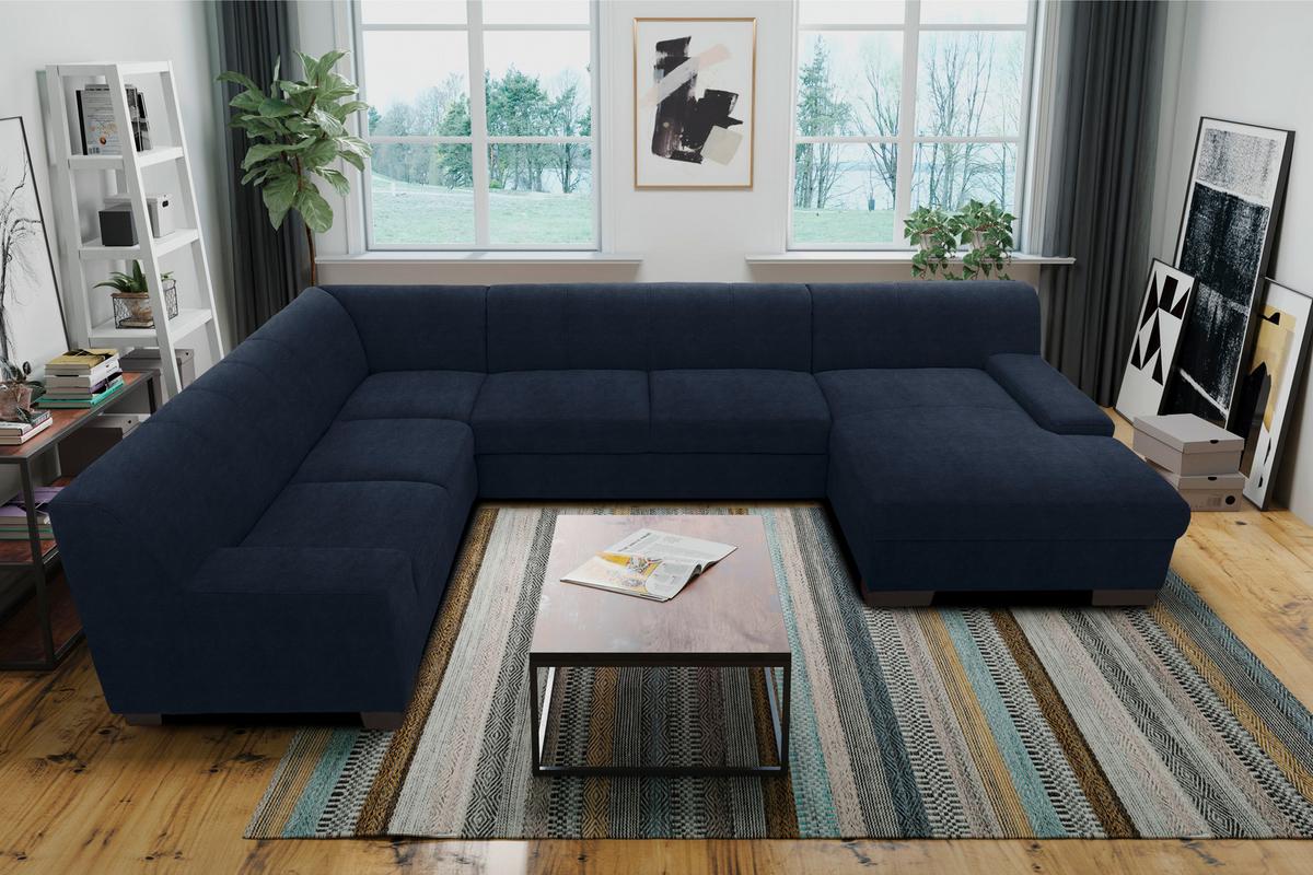 Wohnlandschaft Norma mit Schlaffunktion Blau - Wengefarben/Blau, Design, Textil (212/328/153cm) - MID.YOU