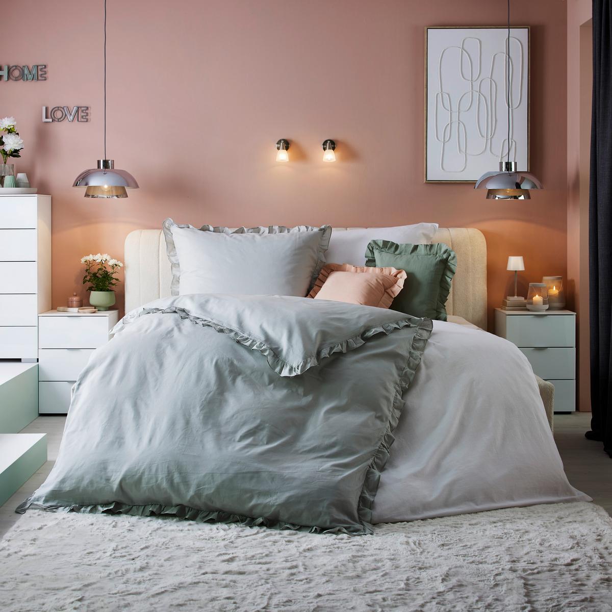 Posteľná bielizeň Ruschen, 70/90 140/200cm - šalviovozelená, Romantik / Landhaus, textil (140/200cm) - Modern Living