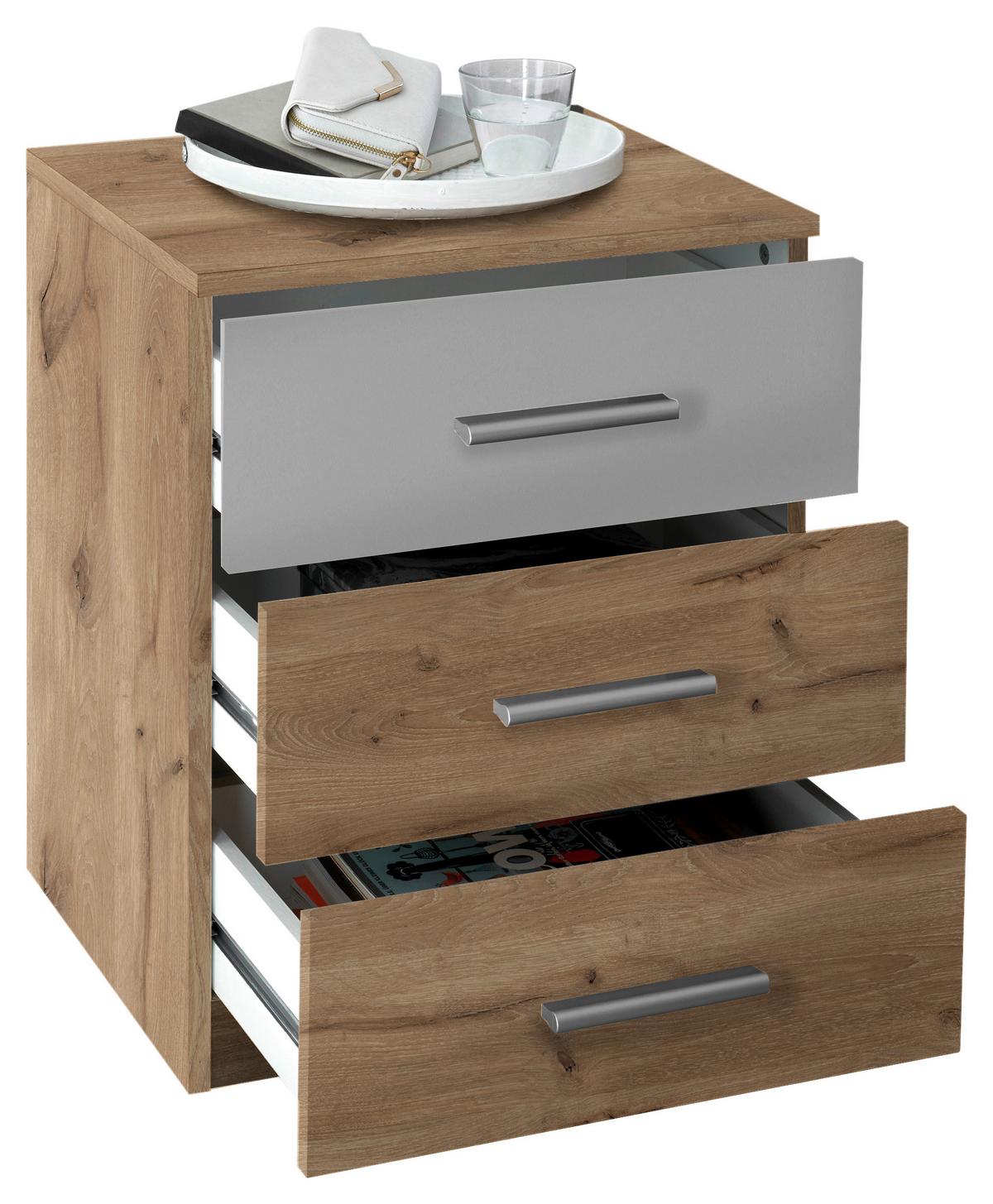 NOČNÝ STOLÍK MARS - farba duba/svetlosivá, Modern, kompozitné drevo/plast (46/56/41cm)