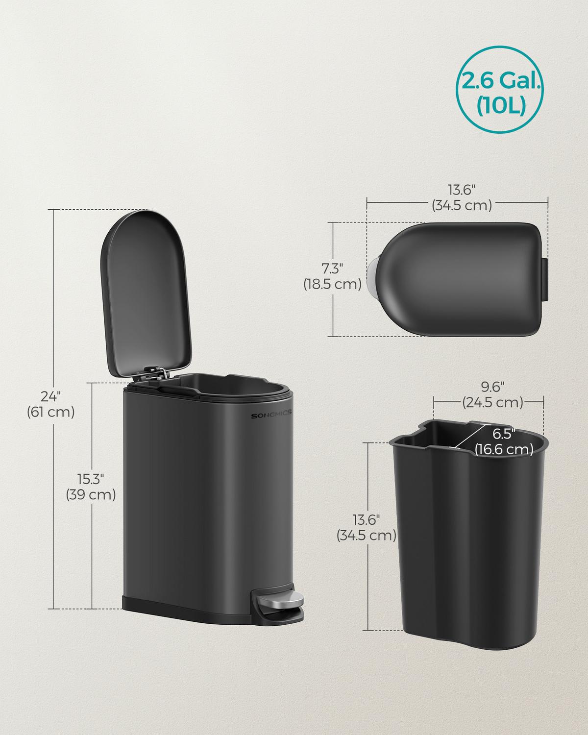 ABFALLSAMMLER Schwarz B: 18,5cm - Schwarz, Basics, Kunststoff/Metall (18,5/39/34,5cm)